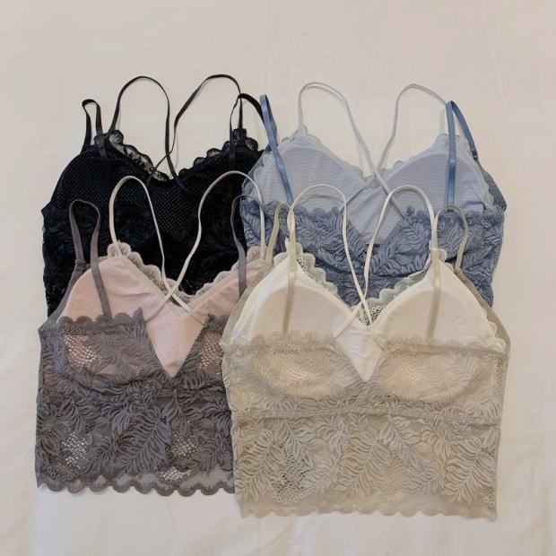 Lace Scallop Hem Cross Back Bralette