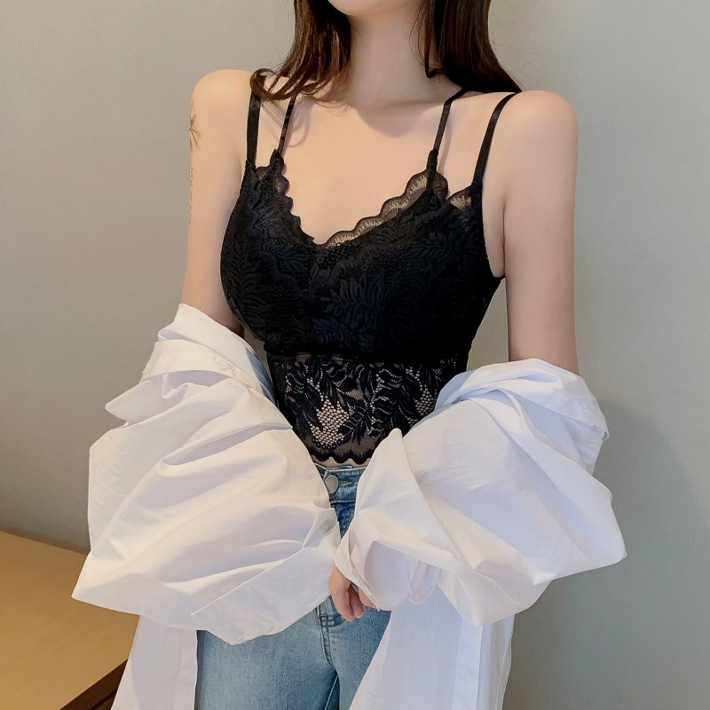 Lace Scallop Hem Cross Back Bralette