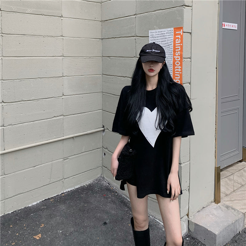 Heart Shaped Side Slit Oversized Tee