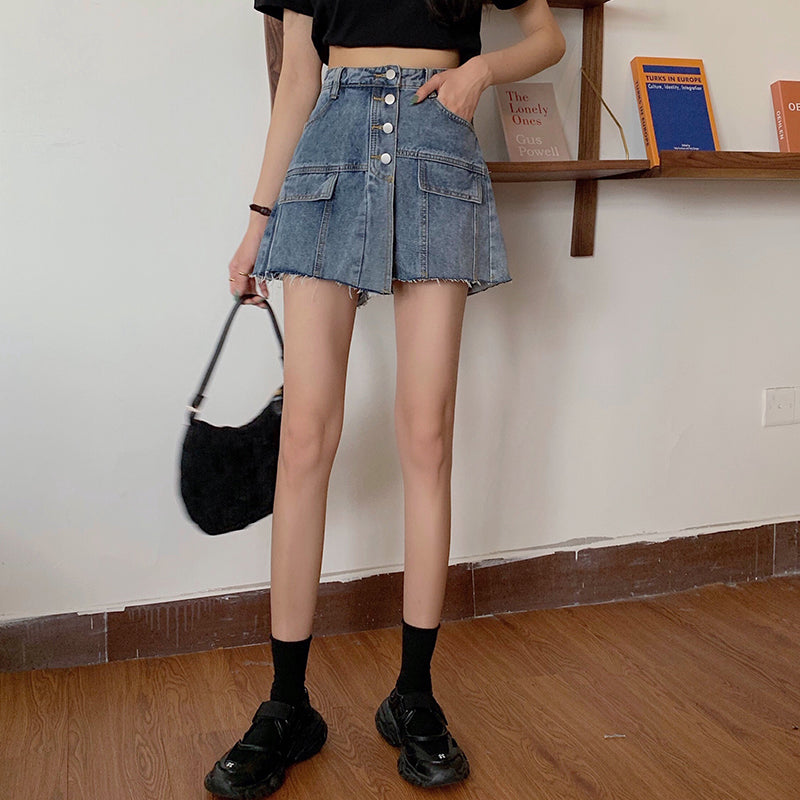 Button Down Denim Skort