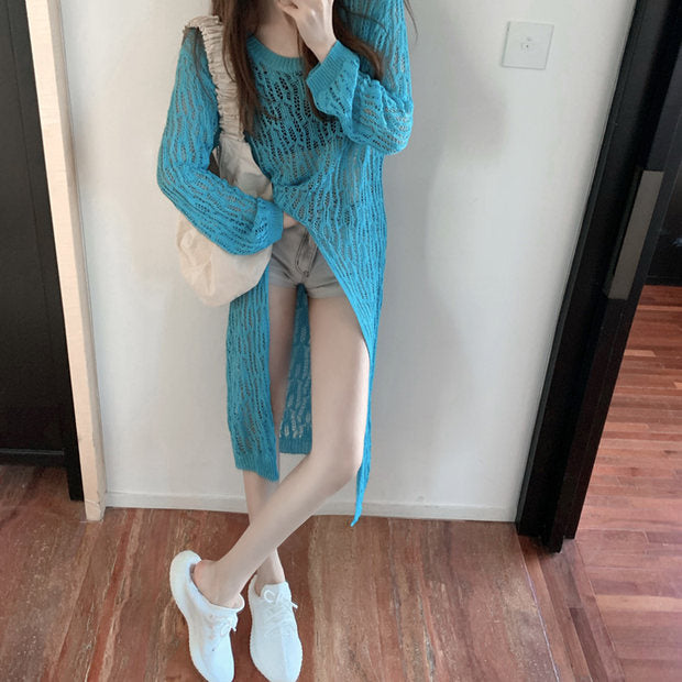 Knit Front Slit Pullover