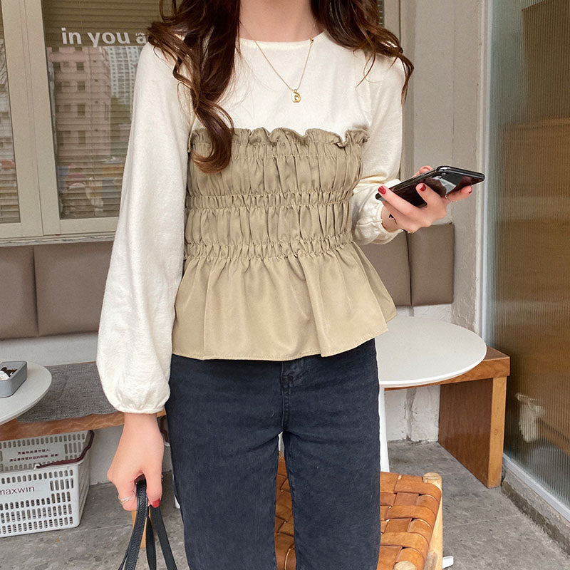 Gathered Babydoll Long Sleeve Top