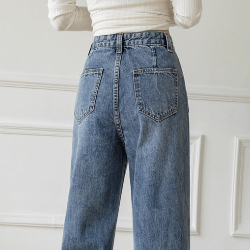 Wide Leg Button Down Front Pocket Denim Jeans