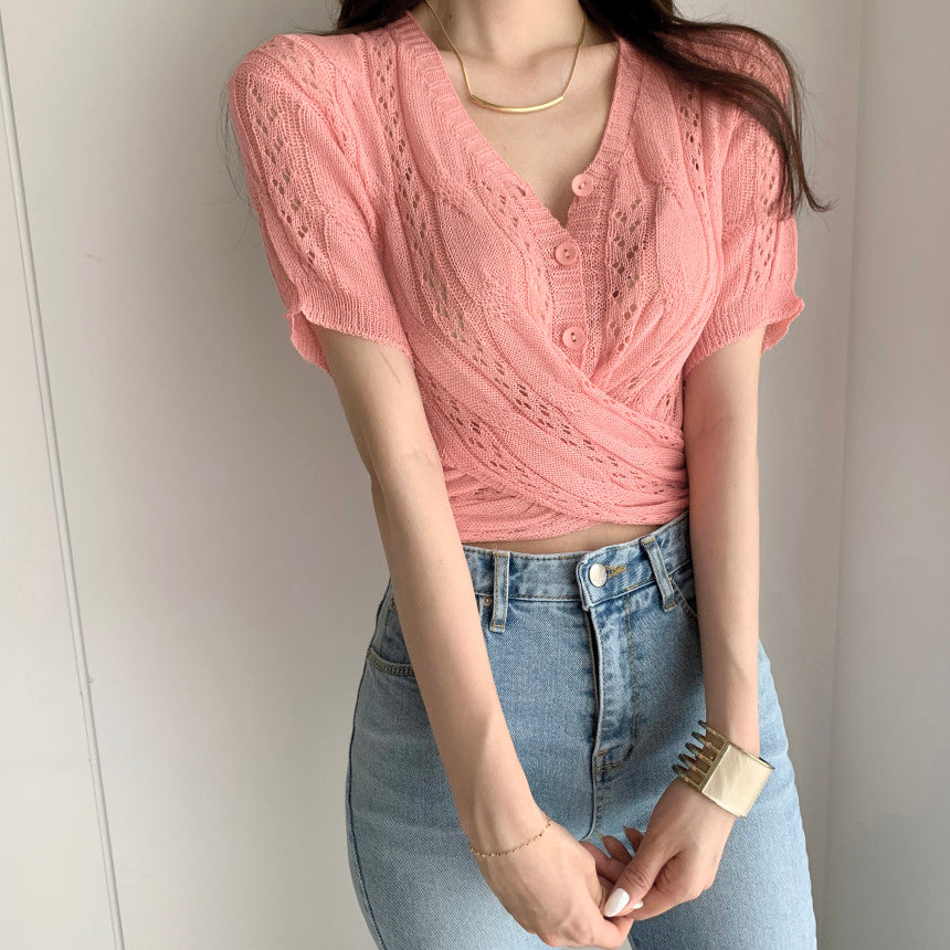 Twist Front Button Down Knit Top