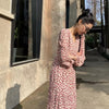 Floral V-Neck Bubble Sleeve Maxi Dress