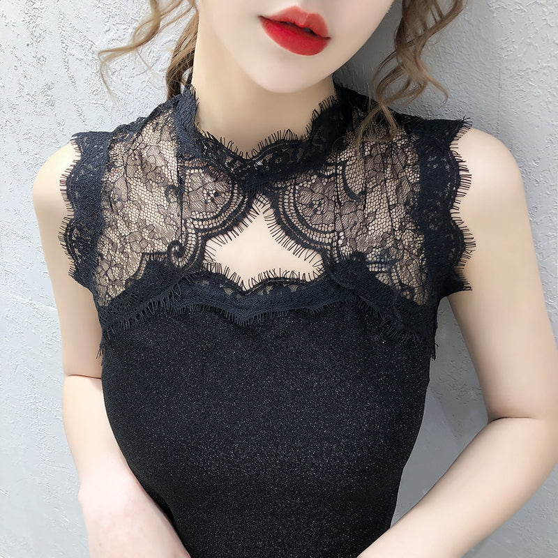 Keyhole Lace Cotton Knit Top