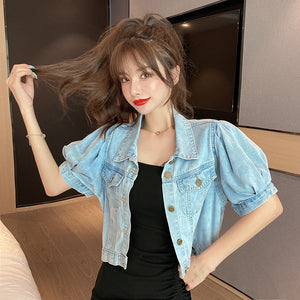 Bubble Sleeve Denim Crop Jacket