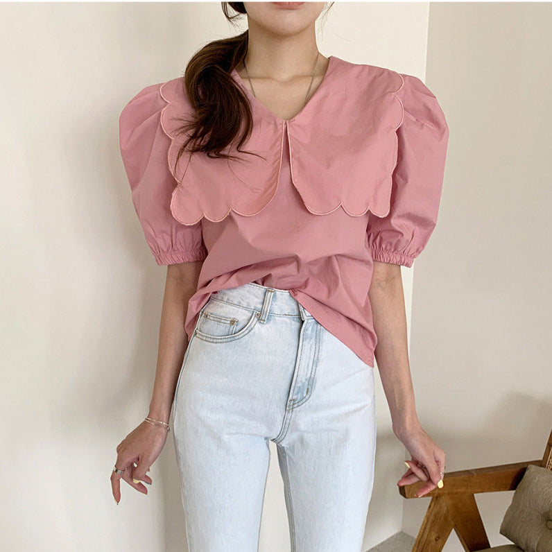 Solid Coloured Scallop Collar Top