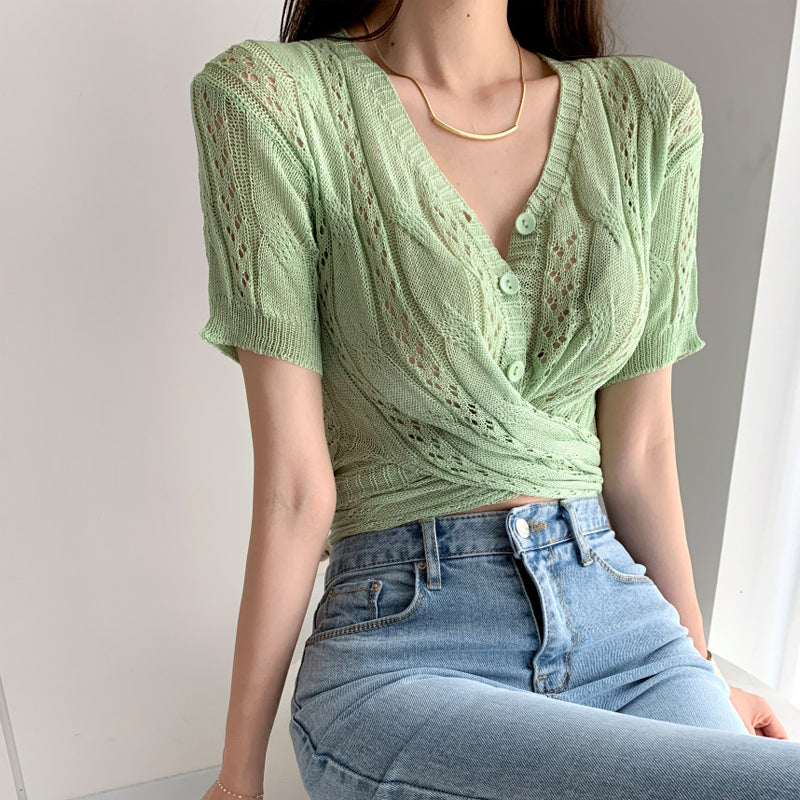 Twist Front Button Down Knit Top