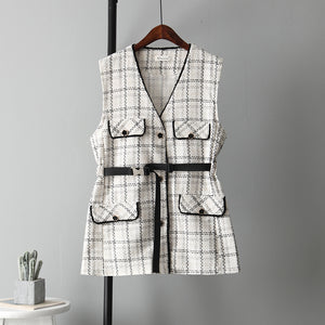 Tweed Fabric Belted Vest