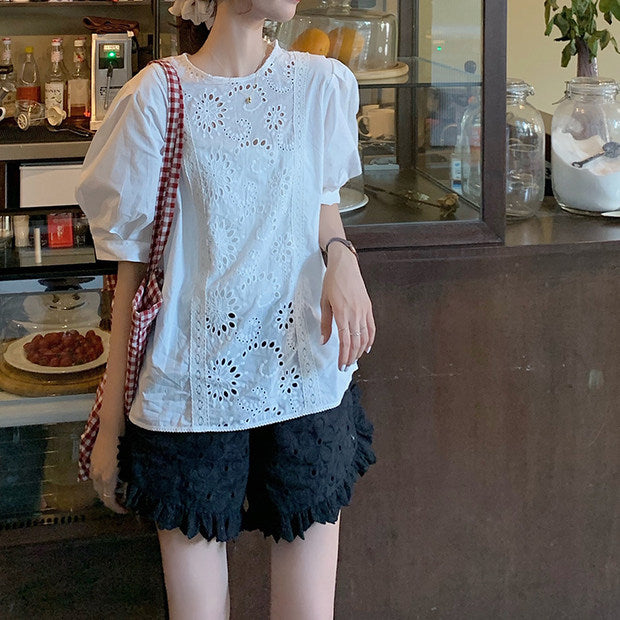 Crochet Lace Bubble Sleeve Top