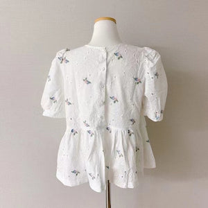 Asno Embroidered Flower Eyelet Shirt