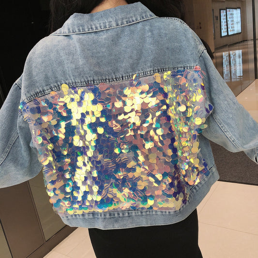 Rainbow Sequin Denim Jacket