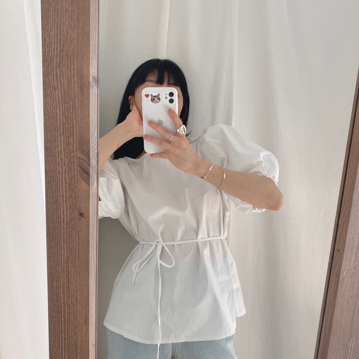 Bubble Sleeve Round Neck Top