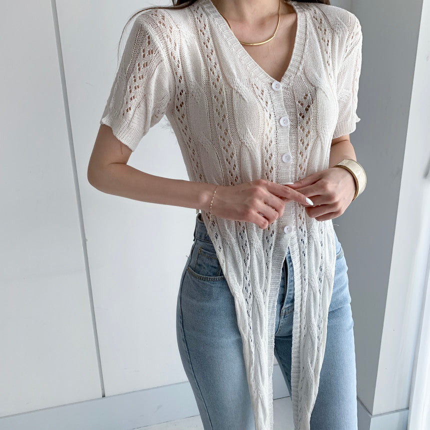 Twist Front Button Down Knit Top