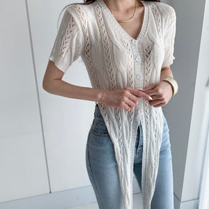 Twist Front Button Down Knit Top