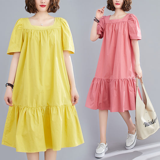 Square Neck Ruffle Hem Dress