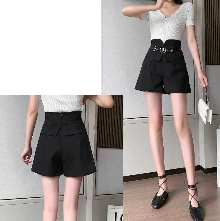 PU Leather Faux Belt Buckle High Waist Shorts