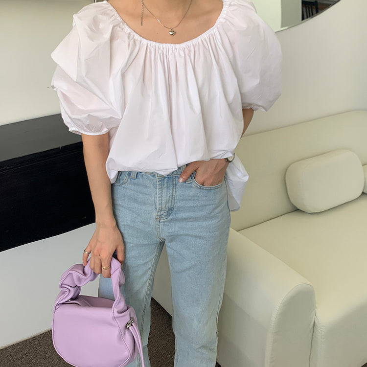 Puff Sleeve Back Tie Top