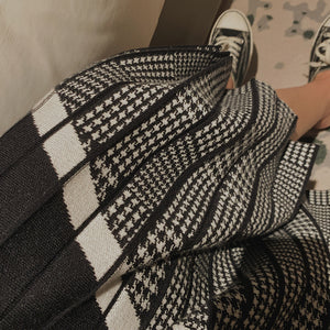 Pleated Houndstooth Skirt