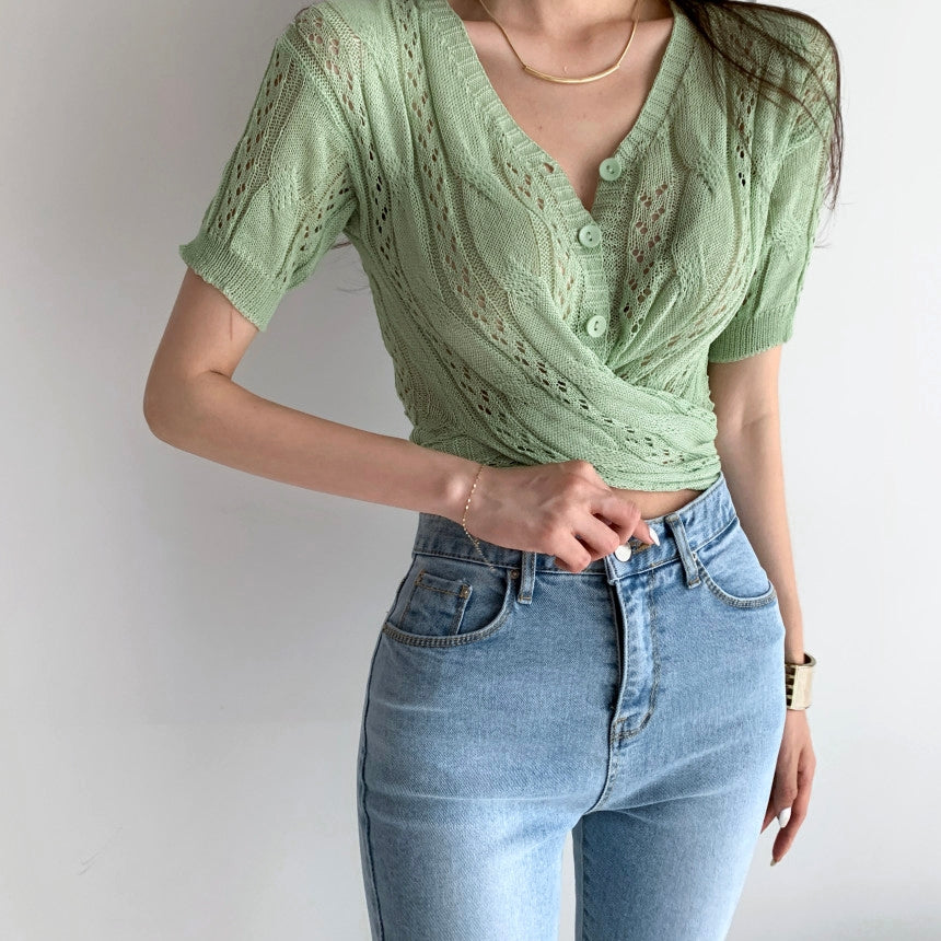 Twist Front Button Down Knit Top