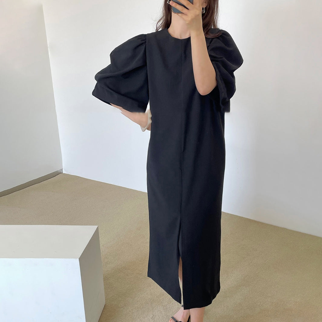 Puff Sleeve Front Slit Maxi Dress