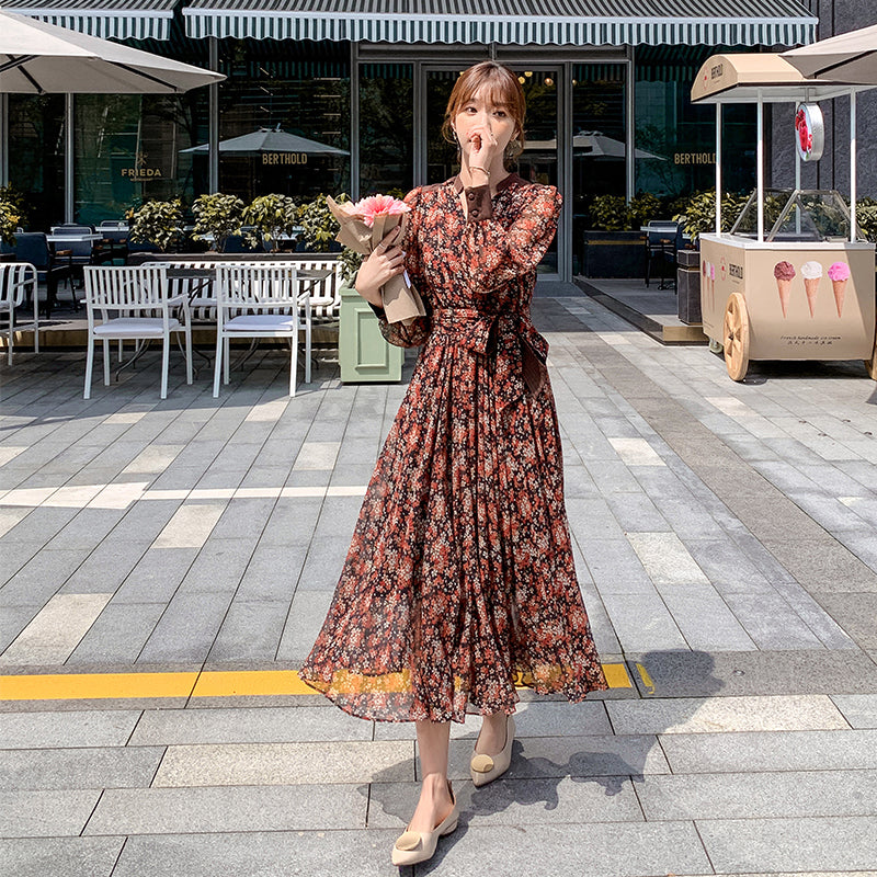 Chiffon V-Neck Floral Dress