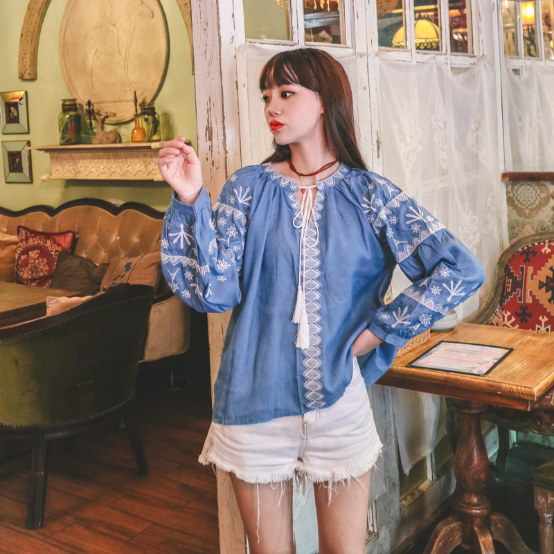 Bohemian Embroidery Tassel Denim Cotton Top