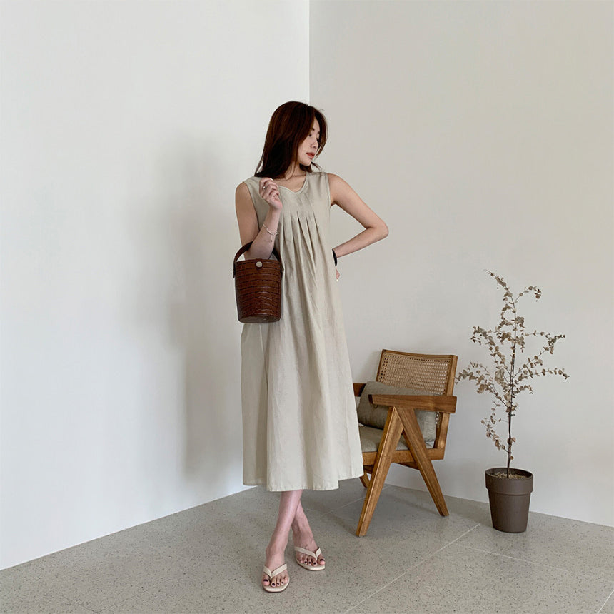 Sleeveless Cotton Linen Shift Dress