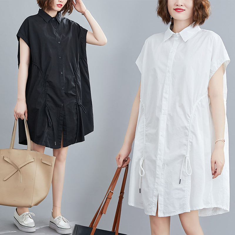 Drawstring Gathered Shirt Dress